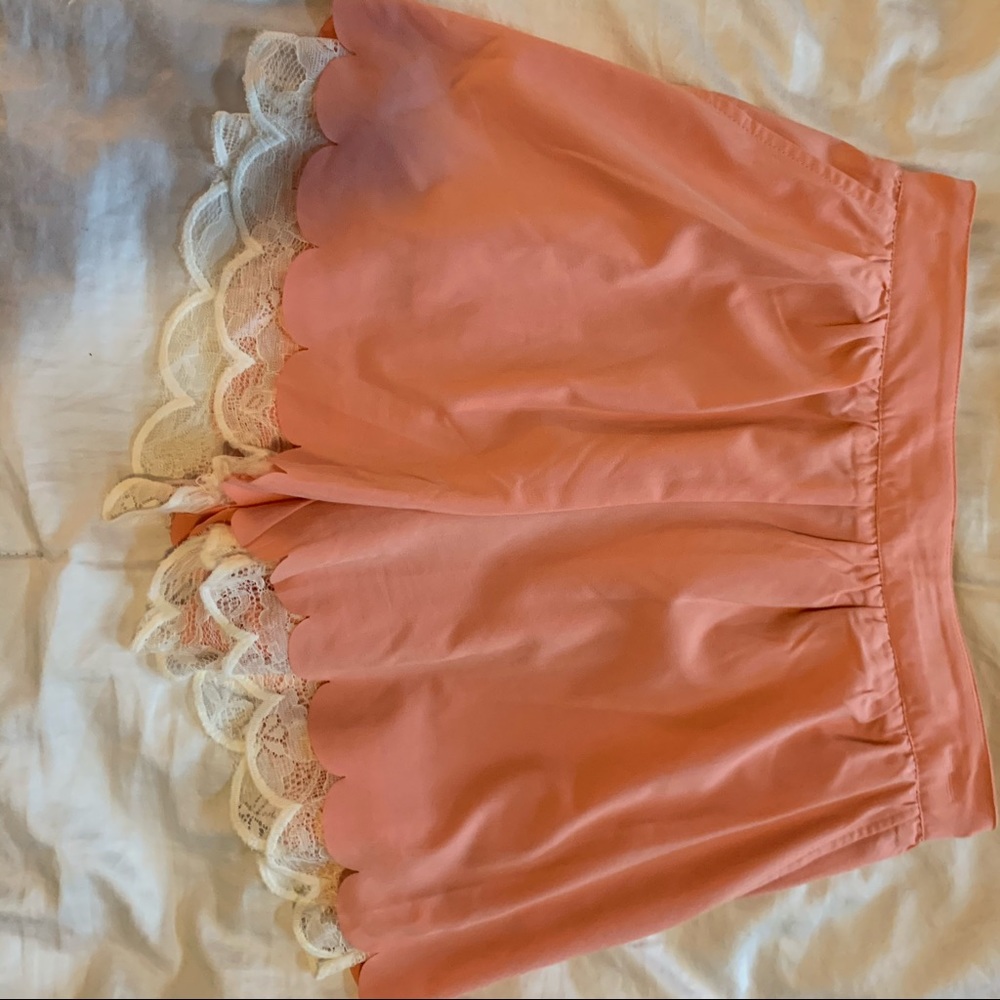 Women’s peach and white lace silk shorts